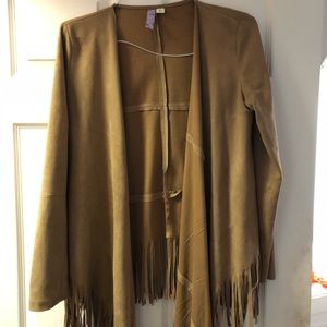 Alya suede fringe long sleeve cardigan